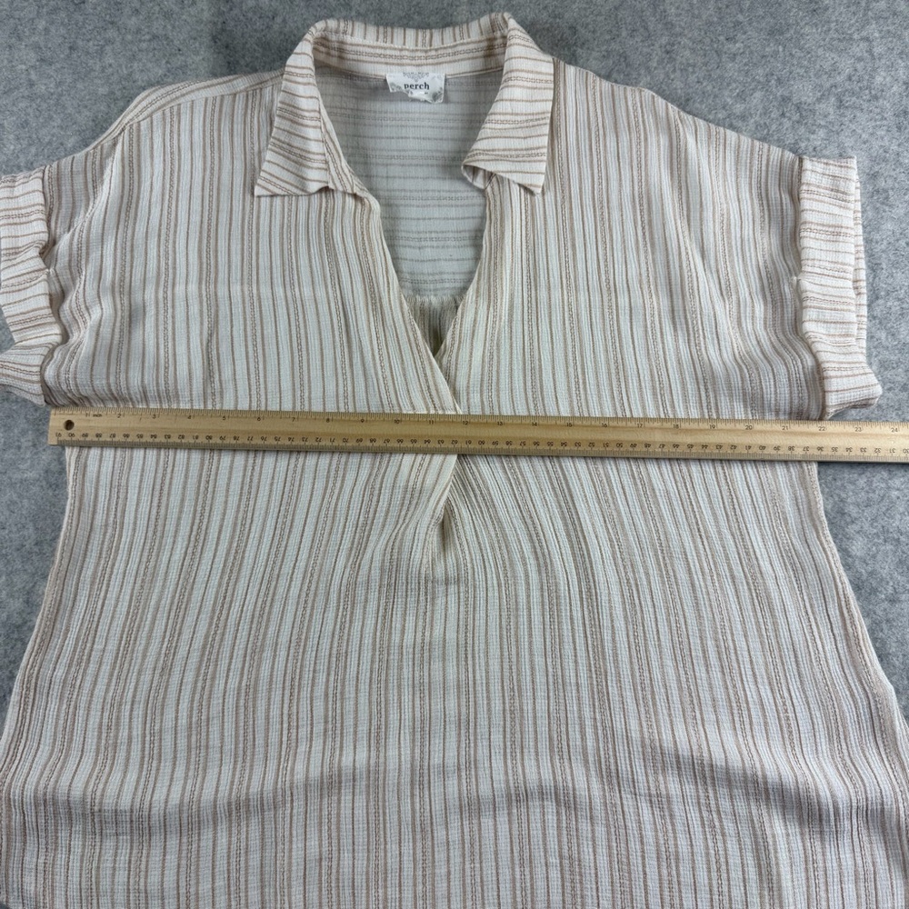 Women’s Beige Perch by Blu Pepper Striped Collared Pintuck Detail Top Size 1X - Picture 5 of 14